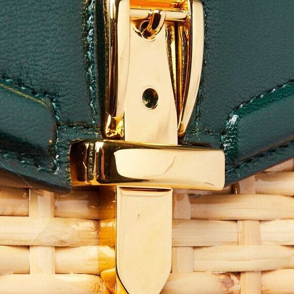 Gucci Green Leather/Wicker Sylvie Small Top Handle Bag - Picture 7 of 11